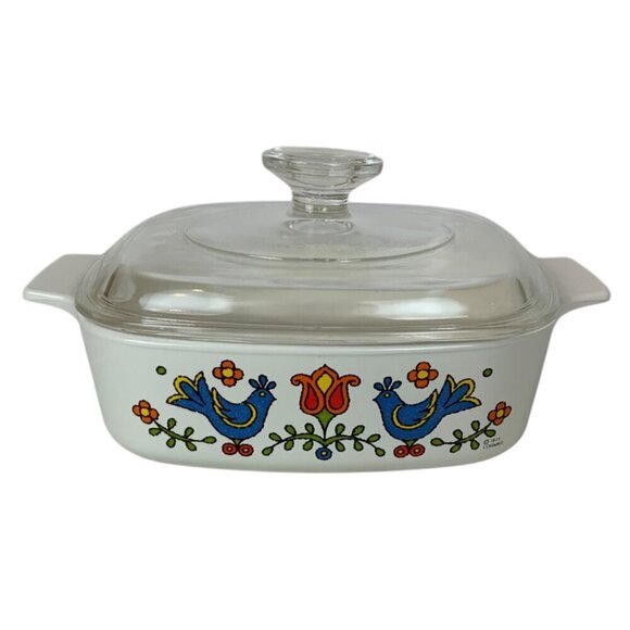 Vintage Corning Ware Country Festival 1 Qt Casserole Dish with Clear Lid 1975 - Picture 3 of 9